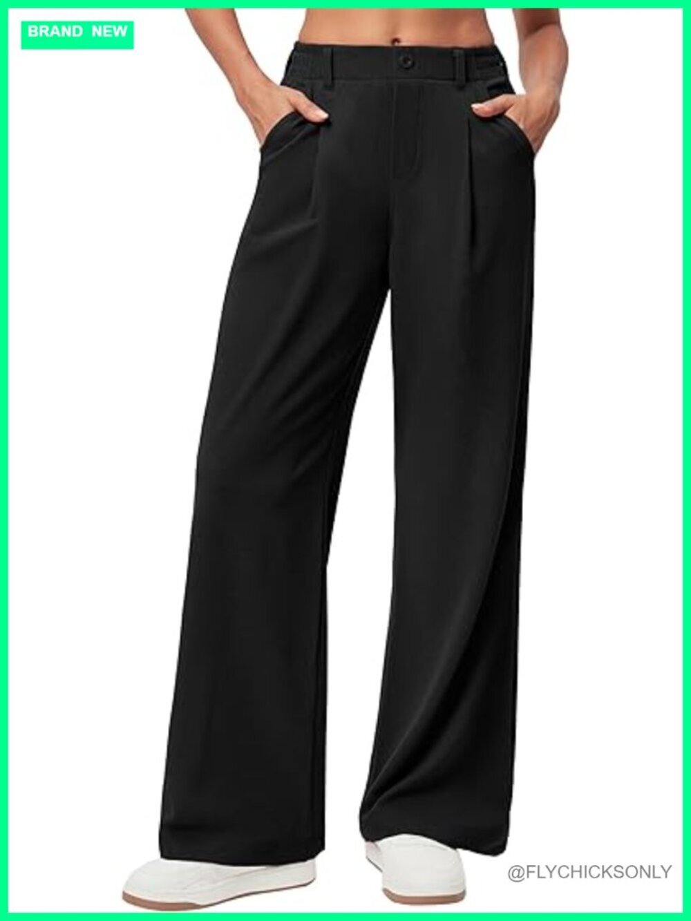 Wide Leg Stretchy Work Pants Elastic Waist Slacks Trousers Business Casual